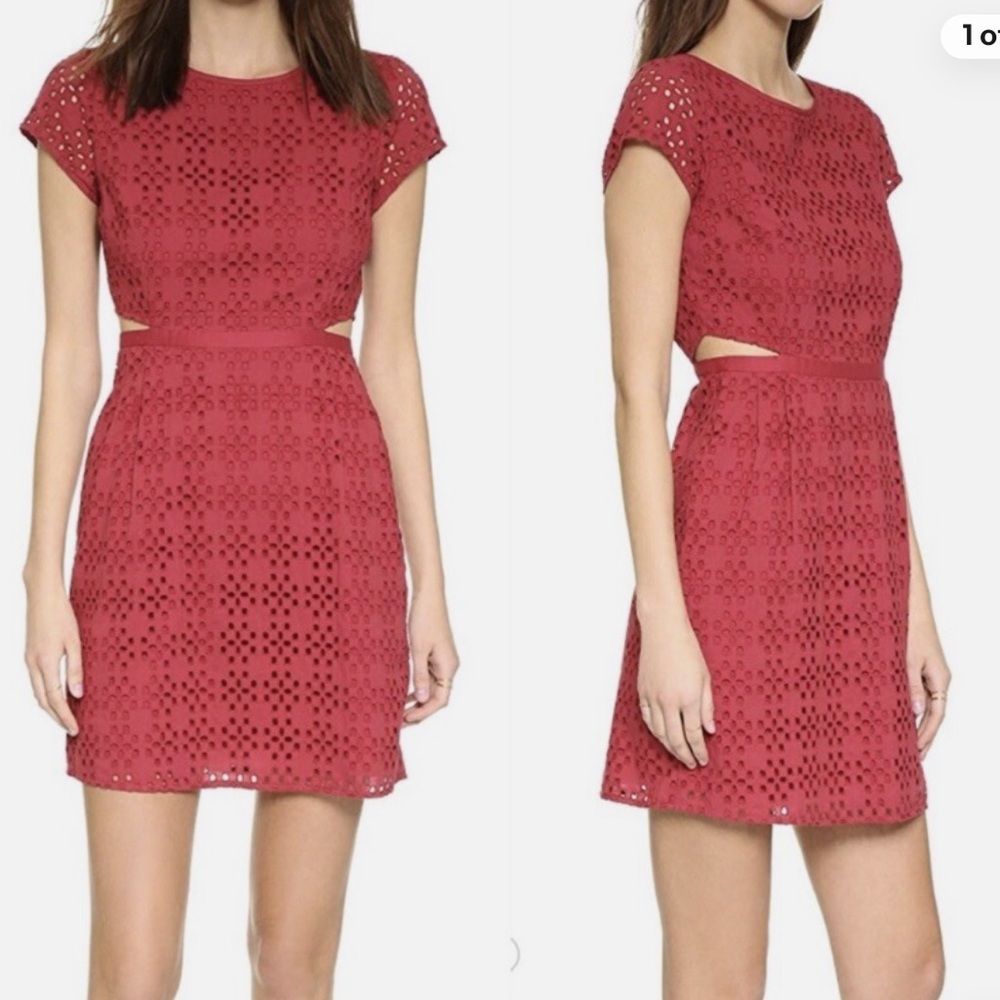 Madewell Eyelet Happenimg Cutout Rustic Barn Red 100% Cotton Dress Size 4